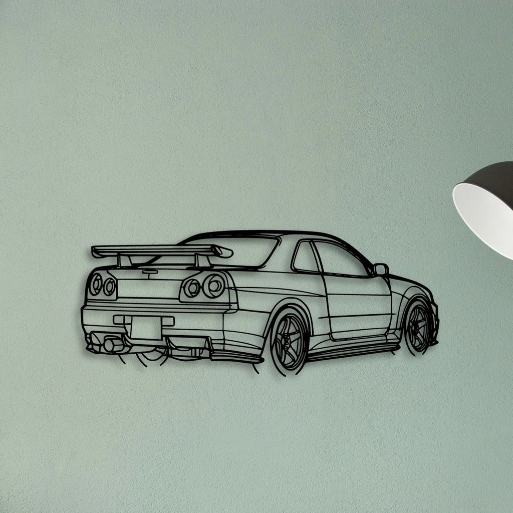 R34 GTR Nismo Angle Classic Silhouette Metal Wall Art - Tinvibe