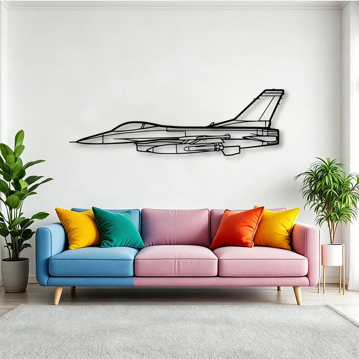 F16 Falcon Classic Aircraft Silhouette Metal Wall Art - Tinvibe