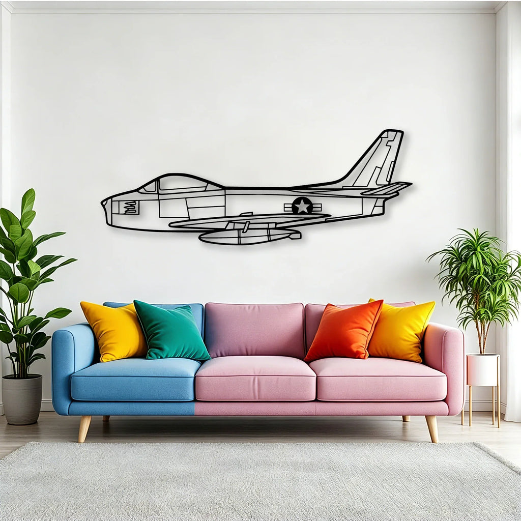 F86 Sabre Classic Aircraft Silhouette Metal Wall Art - Tinvibe