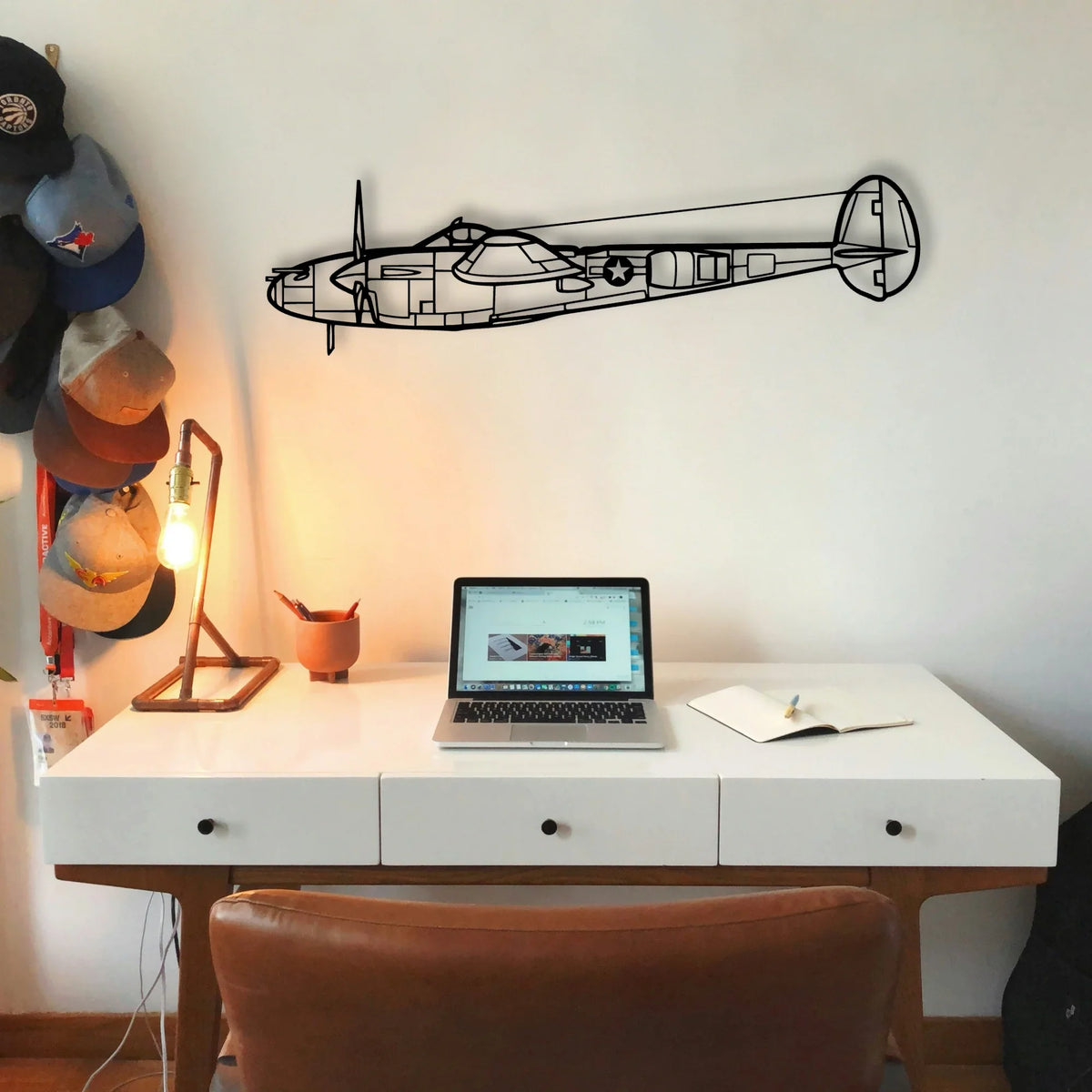 P 38L Lightning 1945 Classic Aircraft Silhouette Metal Wall Art - Tinvibe