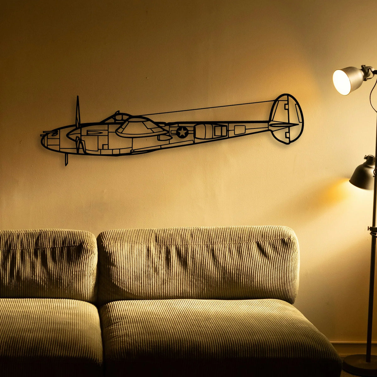 P 38L Lightning 1945 Classic Aircraft Silhouette Metal Wall Art - Tinvibe
