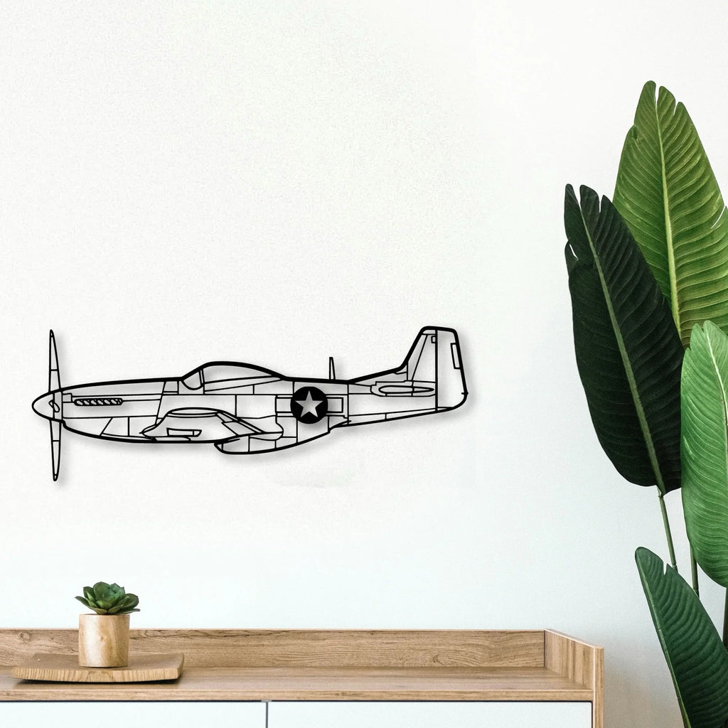 P51 Mustang Classic Aircraft Silhouette Metal Wall Art - Tinvibe
